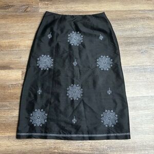 Ann Taylor LOFT Silk Embroidered Pencil Midi Skirt Snowflake